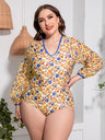 Plus Size Floral Open Back Long Sleeve One-Piece Swimsuit king-general-store-5710.myshopify.com