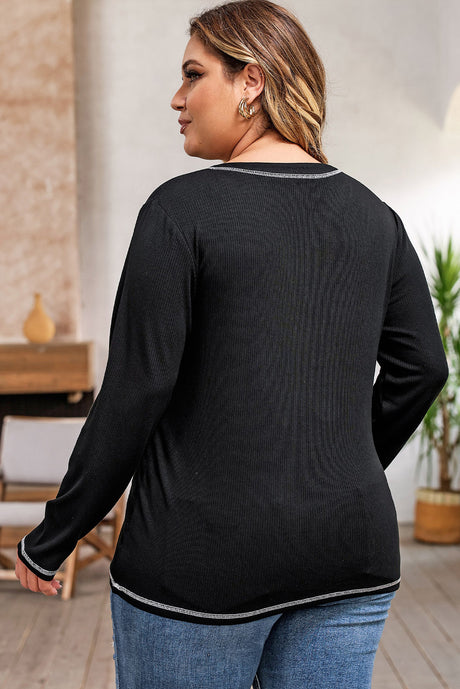 Plus Size Notched Neck Long Sleeve T-Shirt king-general-store-5710.myshopify.com