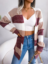 Striped Rib-Knit Open Front Longline Cardigan king-general-store-5710.myshopify.com