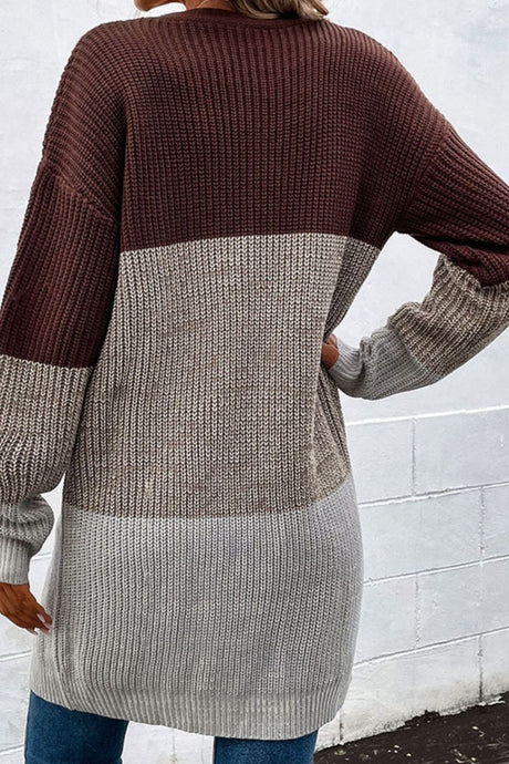 Color Block Open Front Rib-Knit Longline Cardigan king-general-store-5710.myshopify.com