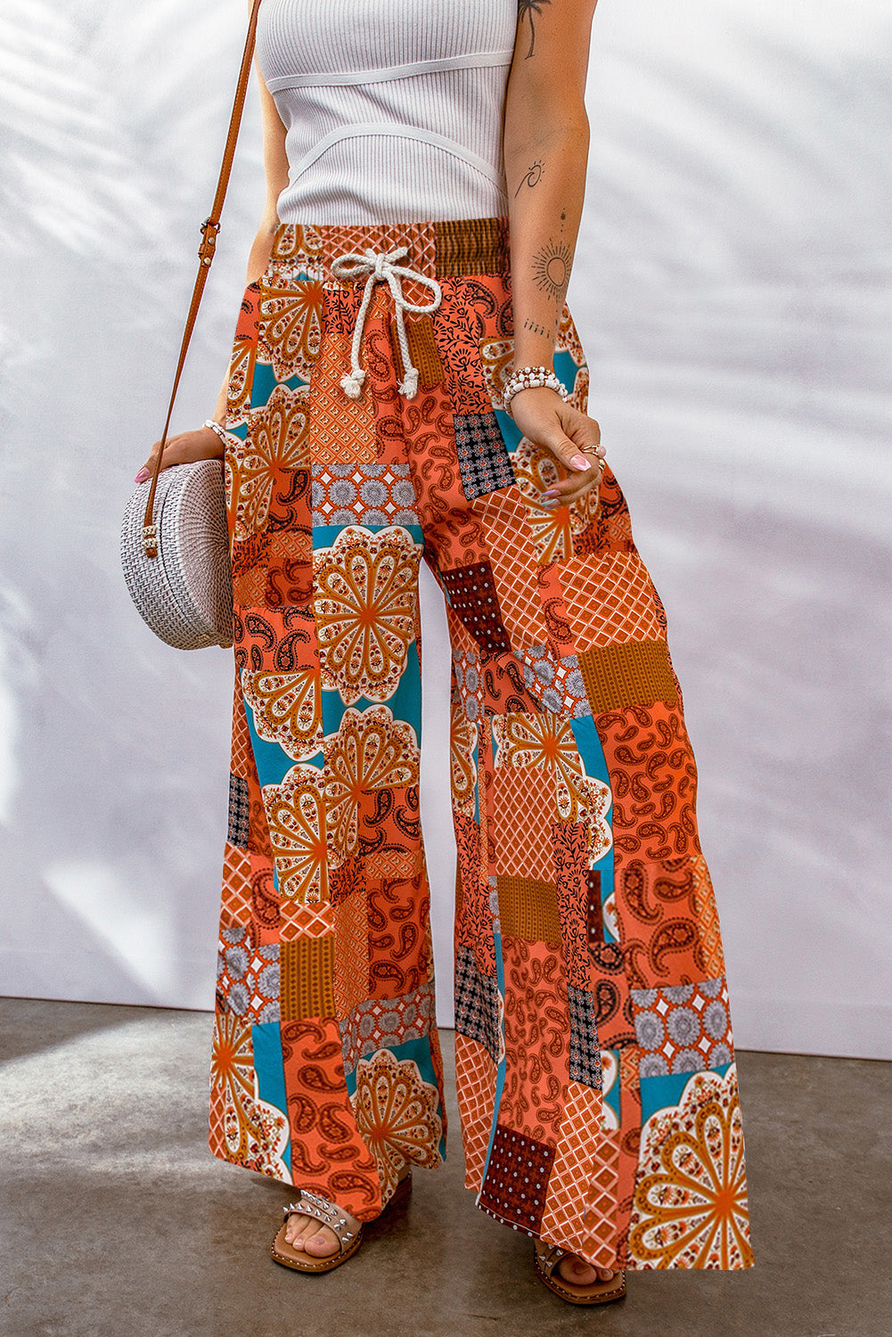 Bohemian Patchwork Drawstring Wide Leg Pants king-general-store-5710.myshopify.com