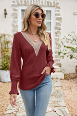 Eyelet V-Neck Smocked Flounce Sleeve Blouse king-general-store-5710.myshopify.com