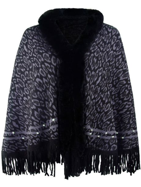 Leopard Fringe Hem Poncho king-general-store-5710.myshopify.com