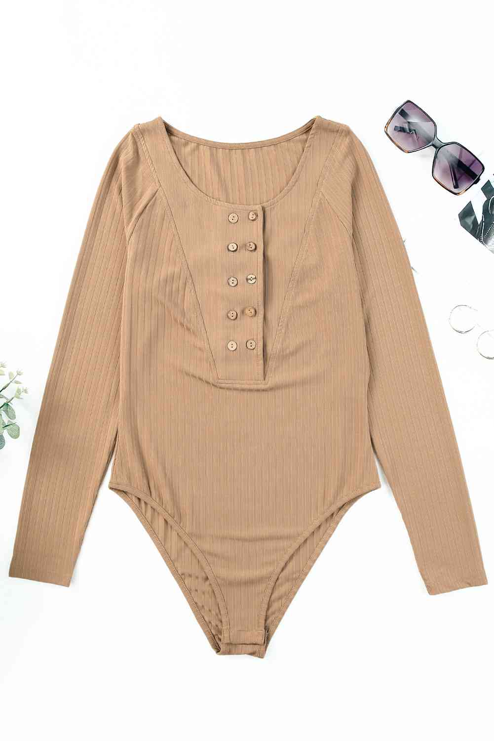 Ribbed Buttoned Long Sleeve Bodysuit king-general-store-5710.myshopify.com