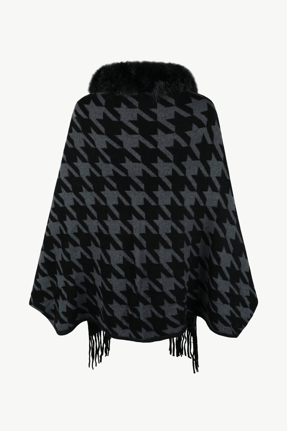 Houndstooth Fringe Hem Poncho king-general-store-5710.myshopify.com