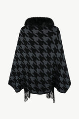 Houndstooth Fringe Hem Poncho king-general-store-5710.myshopify.com