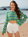 Striped Boat Neck Long Sleeve Cover Up