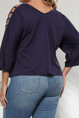 Plus Size Cutout Three-Quarter Sleeve Blouse king-general-store-5710.myshopify.com