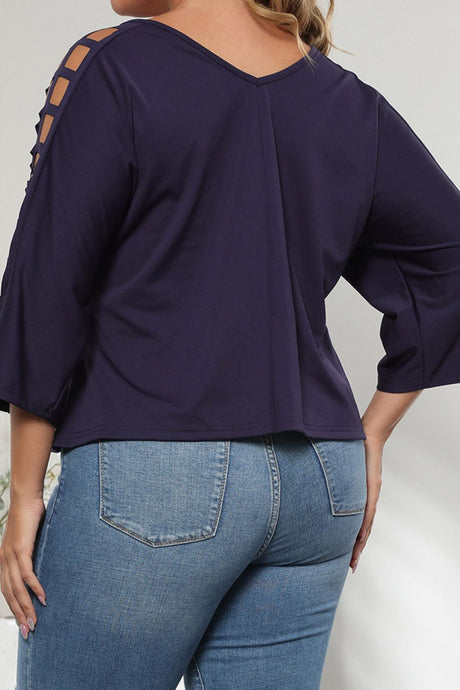 Plus Size Cutout Three-Quarter Sleeve Blouse king-general-store-5710.myshopify.com