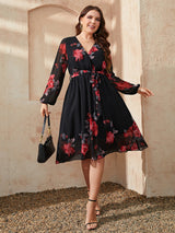 Plus Size Floral Surplice Neck Tie Waist Dress king-general-store-5710.myshopify.com