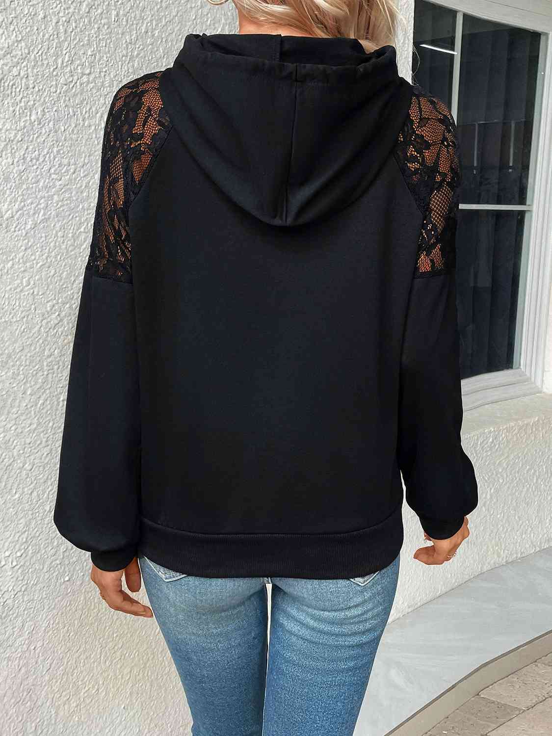 Lace Detail Drawstring Long Sleeve Hoodie king-general-store-5710.myshopify.com