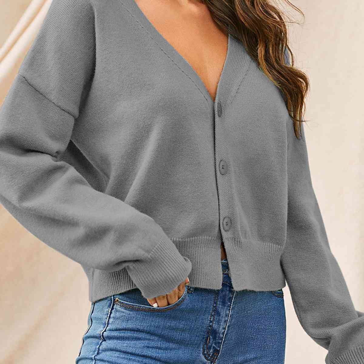 Dropped Shoulder Half Button Cardigan king-general-store-5710.myshopify.com