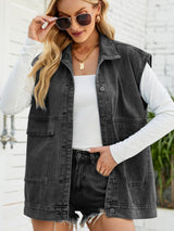 Collared Neck Sleeveless Denim Top with Pockets king-general-store-5710.myshopify.com