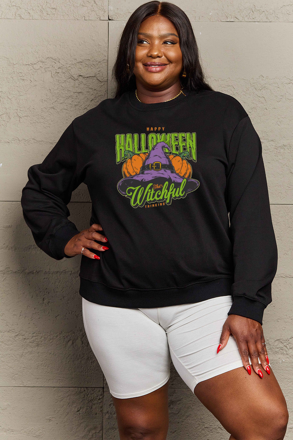 Simply Love Full Size Witch Hat Graphic Sweatshirt king-general-store-5710.myshopify.com