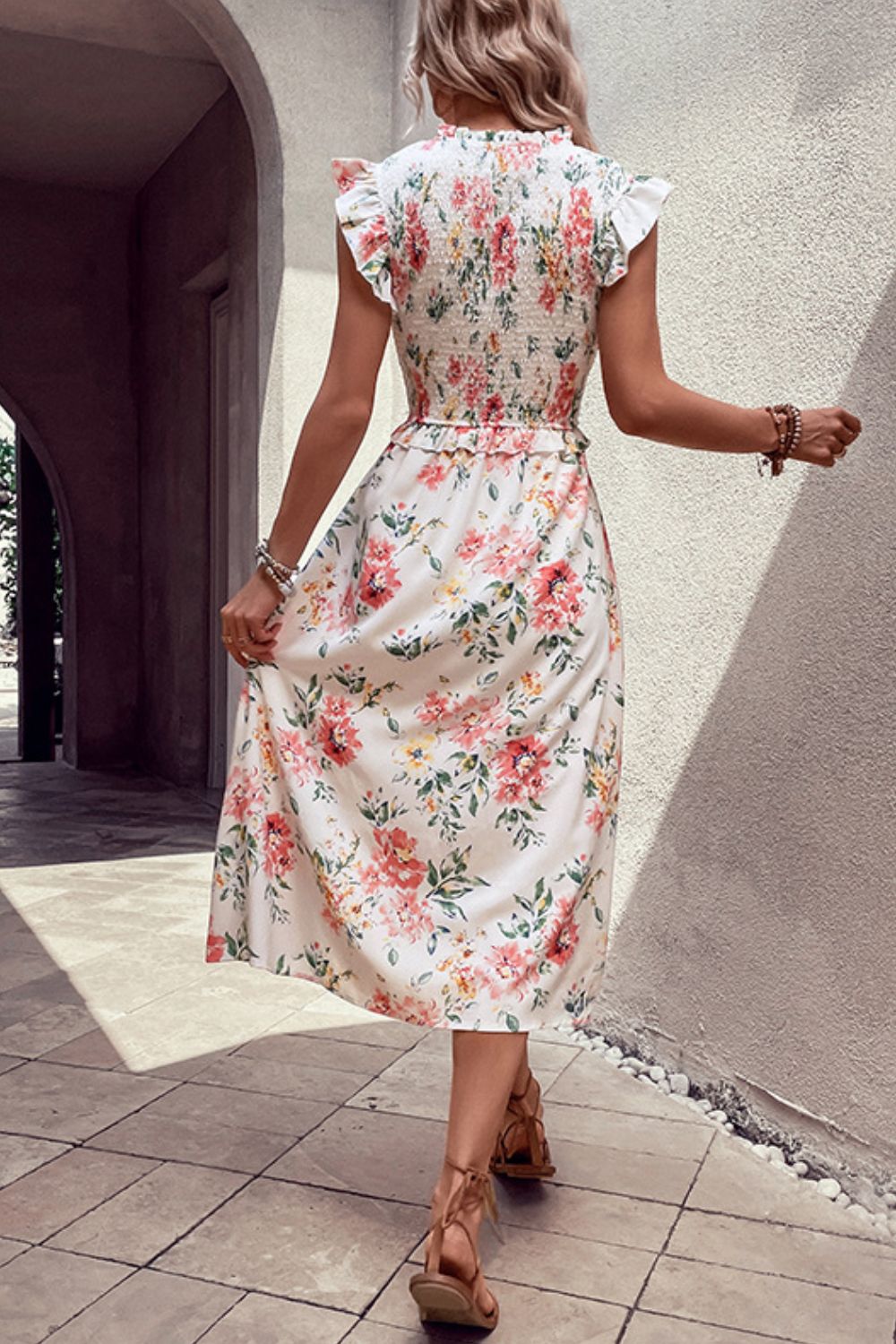 Floral Smocked Butterfly Sleeve Slit Dress king-general-store-5710.myshopify.com