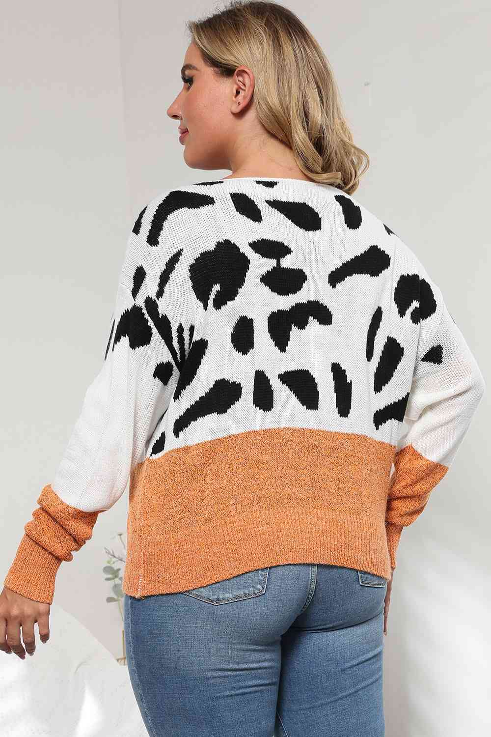 Plus Size Leopard Round Neck Long Sleeve Sweater king-general-store-5710.myshopify.com