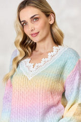 BiBi Rainbow Gradient Crochet Deetail Sweater king-general-store-5710.myshopify.com