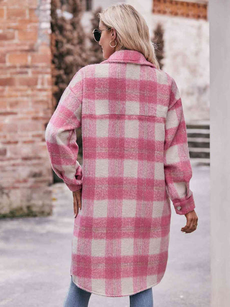 Plaid Dropped Shoulder Slit Coat king-general-store-5710.myshopify.com