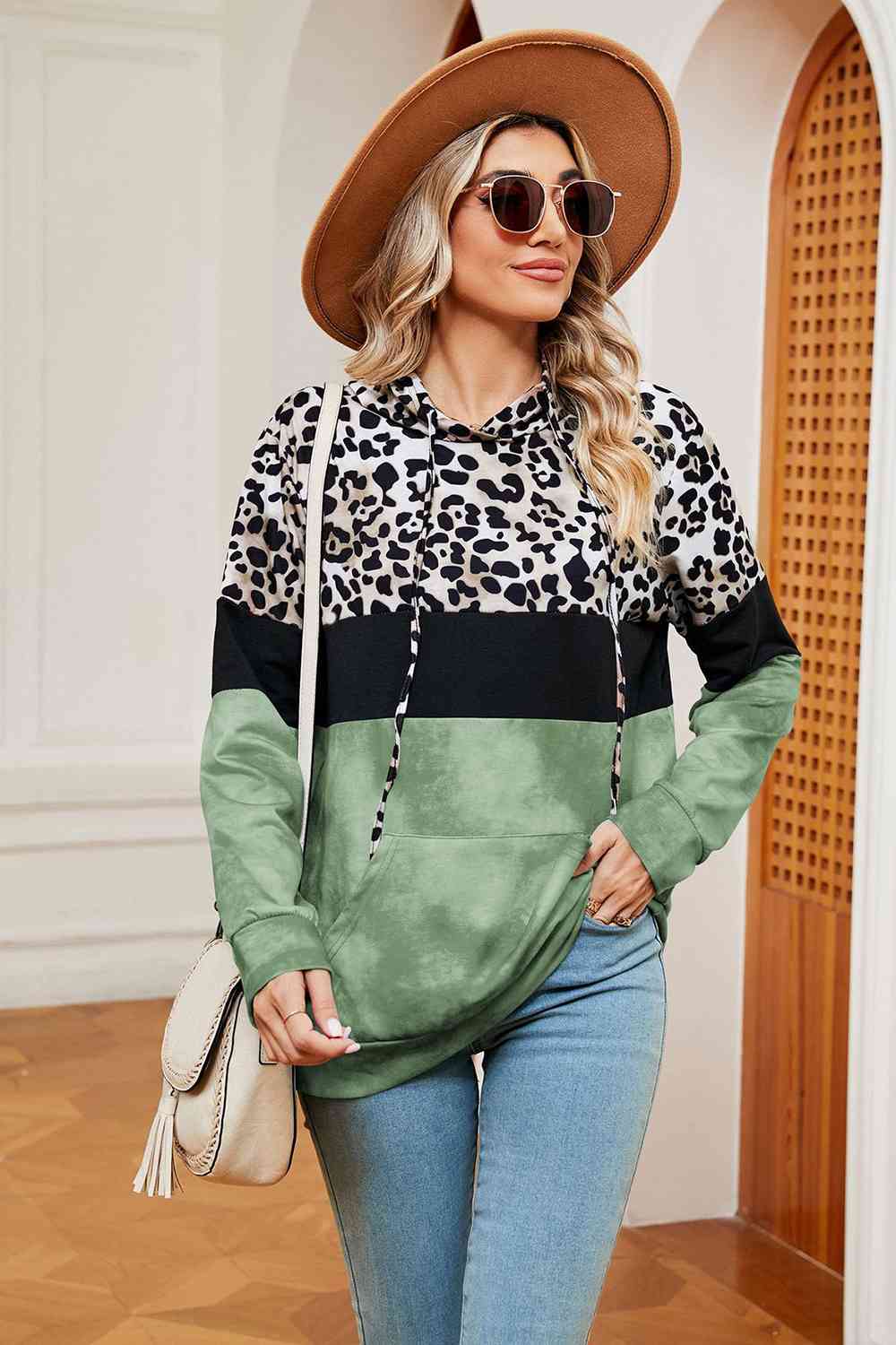 Leopard Drawstring Hoodie with Pocket king-general-store-5710.myshopify.com