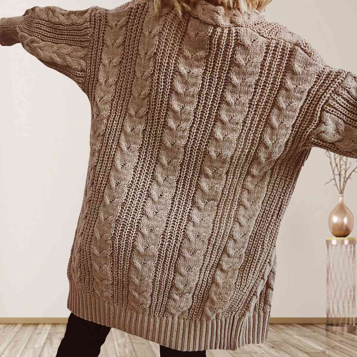 Cable-Knit Open Front Dropped Shoulder Cardigan king-general-store-5710.myshopify.com