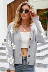 Floral Ribbed Trim Drop Shoulder Cardigan king-general-store-5710.myshopify.com