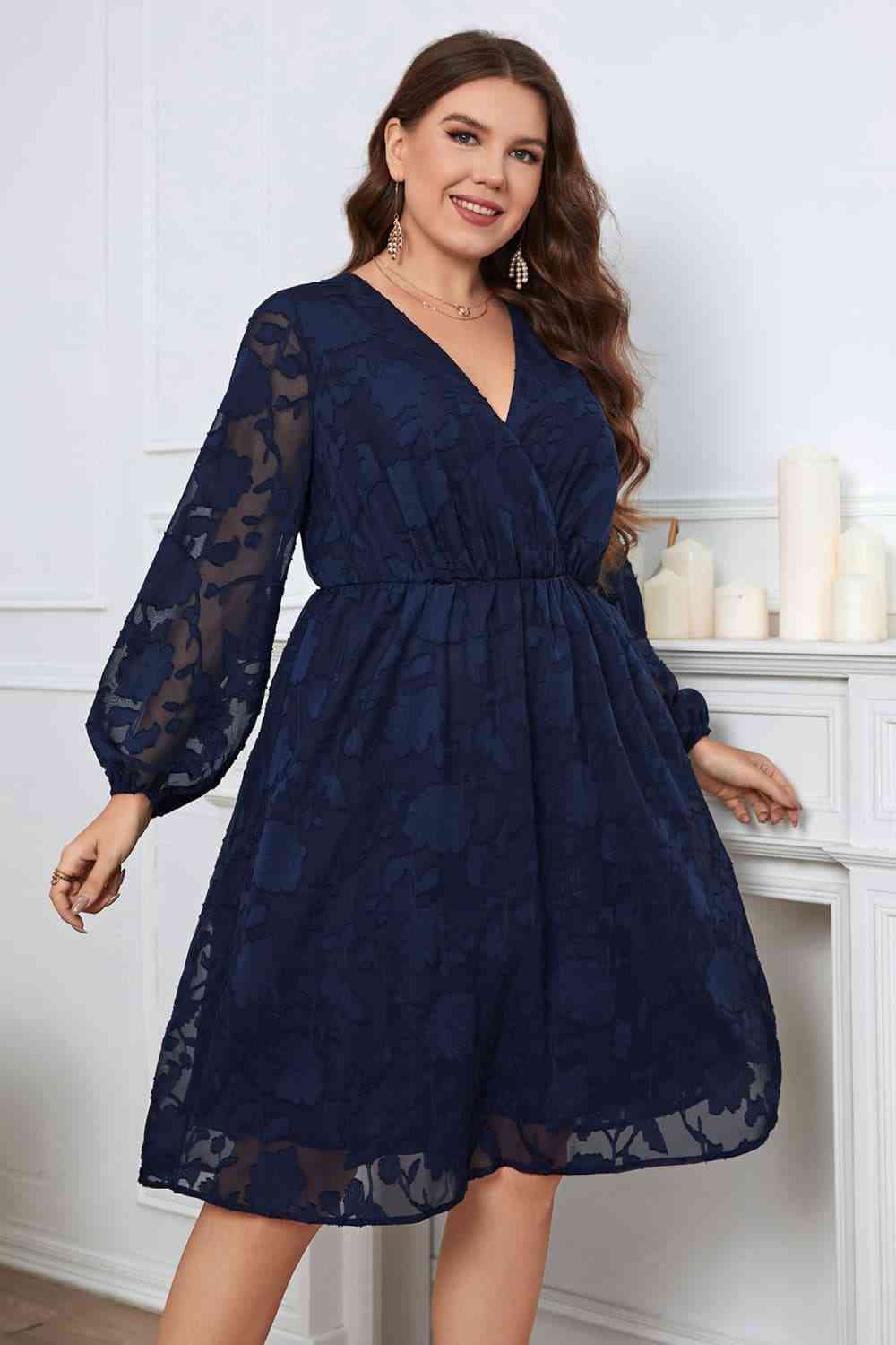 Melo Apparel Plus Size Surplice Neck Balloon Sleeve Dress king-general-store-5710.myshopify.com