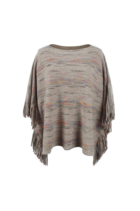 Round Neck Fringe Detail Sleeve Poncho king-general-store-5710.myshopify.com