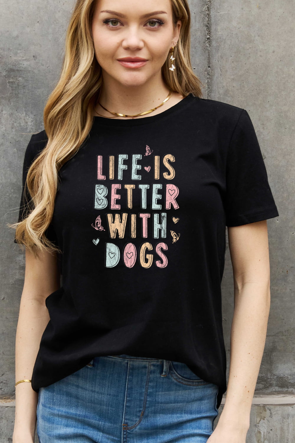 Simply Love Full Size LIFE IS BETTER WITH DOGS Graphic Cotton Tee king-general-store-5710.myshopify.com