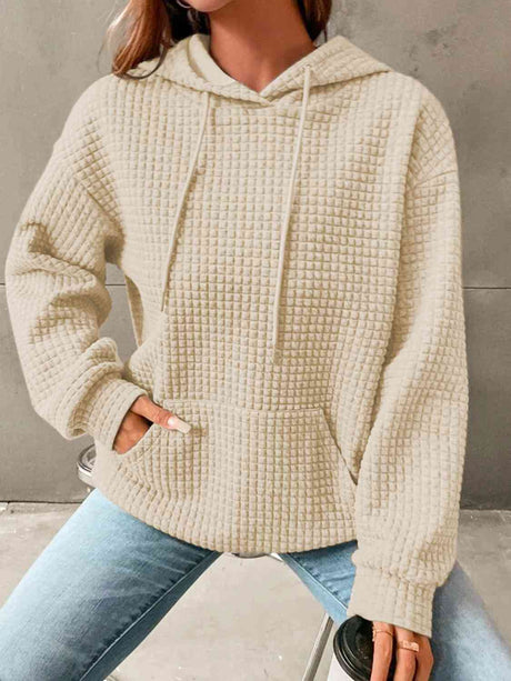 Textured Drawstring Drop Shoulder Hoodie king-general-store-5710.myshopify.com