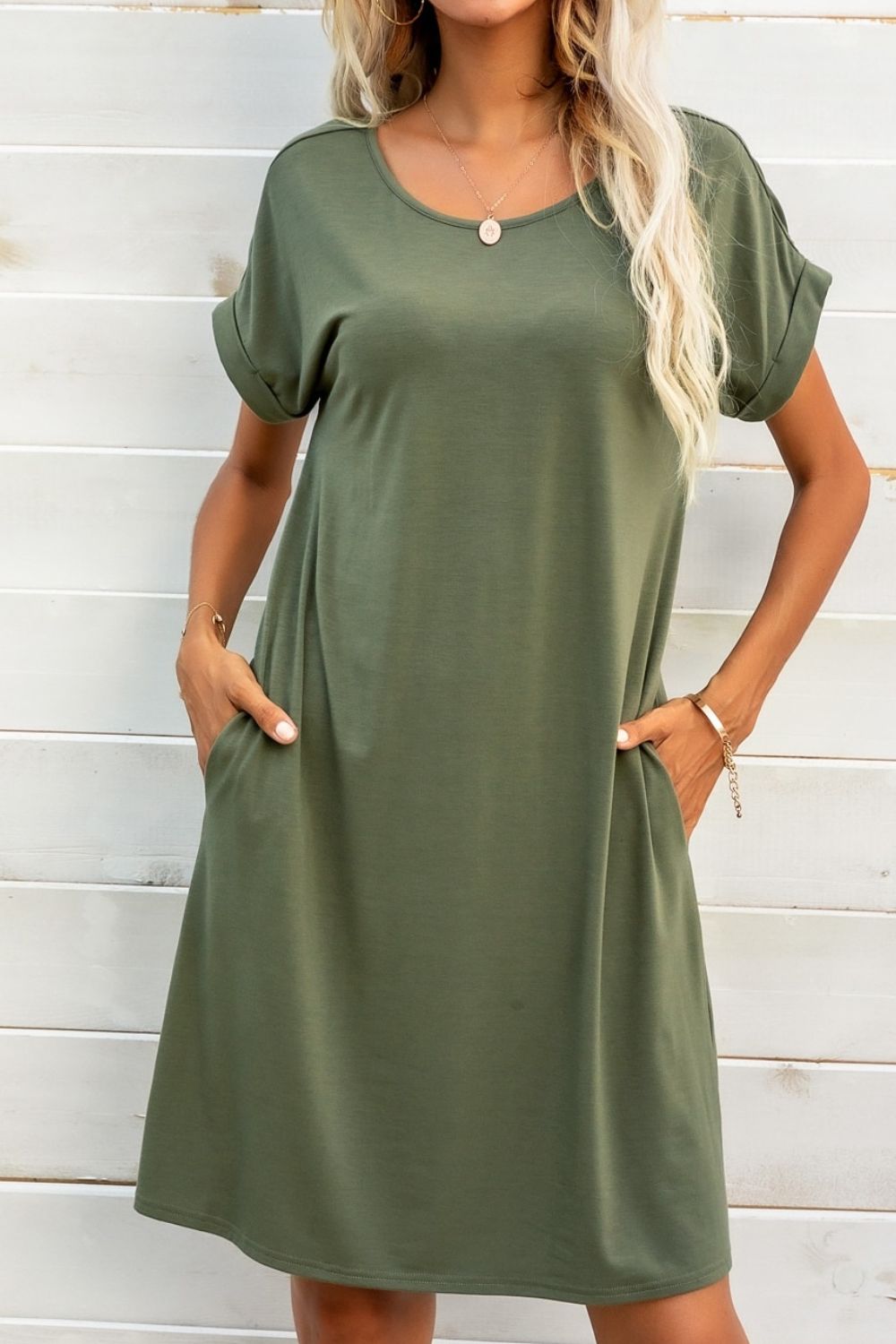 Scoop Neck Short Sleeve Pocket Dress king-general-store-5710.myshopify.com