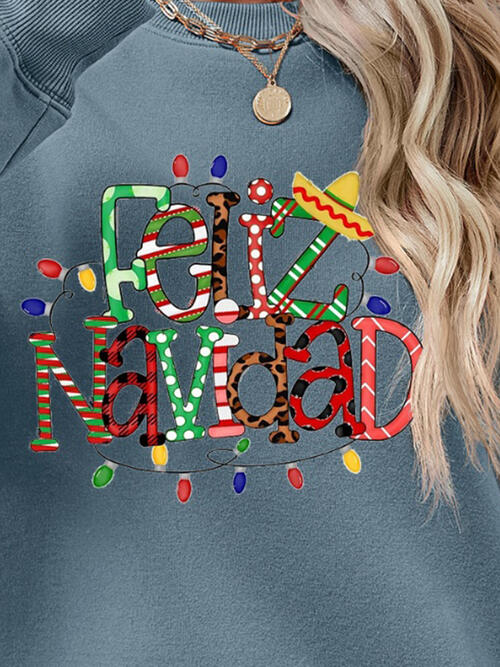 FELIZ NAVIDAD Round Neck Drop Shoulder Sweatshirt king-general-store-5710.myshopify.com