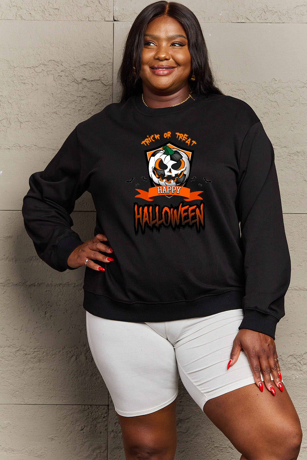 Simply Love Full Size TRICK OR TREAT HAPPY HALLOWEEN Graphic Sweatshirt king-general-store-5710.myshopify.com