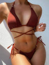 Textured Halter Neck Two-Piece Bikini Set