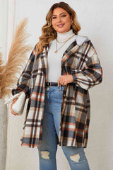 Plus Size Plaid Drop Shoulder Hooded Coat king-general-store-5710.myshopify.com