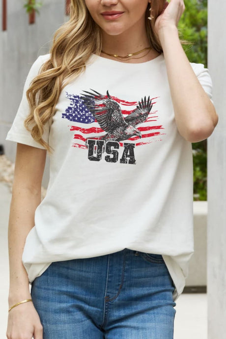 Simply Love USA Star and Stripe Eagle Graphic Cotton Tee king-general-store-5710.myshopify.com