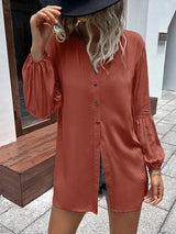 Double Take Notched Neck Balloon Sleeve Shirt king-general-store-5710.myshopify.com