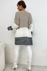 Tricolor Color Block Open Front Cardigan king-general-store-5710.myshopify.com