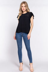 ACTIVE BASIC Ruffle Short Sleeve Crochet Blouse king-general-store-5710.myshopify.com