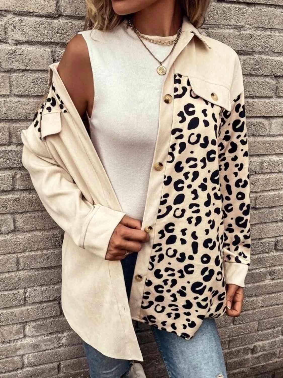 Full Size Leopard Collared Shirt king-general-store-5710.myshopify.com