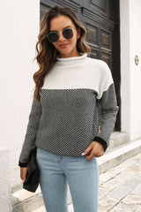 Two-Tone Mock Neck Dropped Shoulder Pullover Sweater king-general-store-5710.myshopify.com