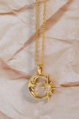 Copper 14K Gold Pleated Moon & Star Shape Pendant Necklace king-general-store-5710.myshopify.com