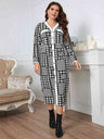 Plus Size Houndstooth Button-Down Long Sleeve Dress king-general-store-5710.myshopify.com