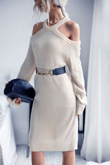 Cold Shoulder Rib-Knit Sweater Dress (Belt Not Included) king-general-store-5710.myshopify.com