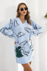 Dinosaur Pattern V-Neck Sweater Dress king-general-store-5710.myshopify.com