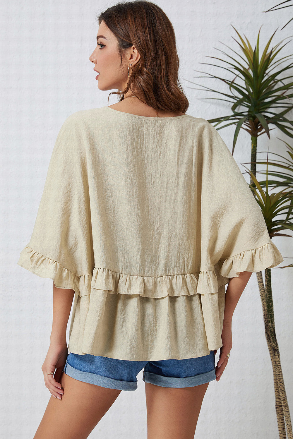 Ruffled V-Neck Half Sleeve Blouse king-general-store-5710.myshopify.com