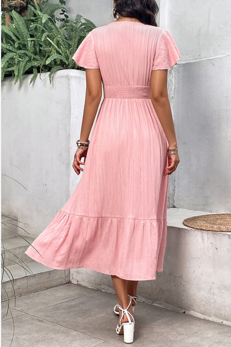 Surplice Neck Smocked Waist Flutter Sleeve Dress king-general-store-5710.myshopify.com