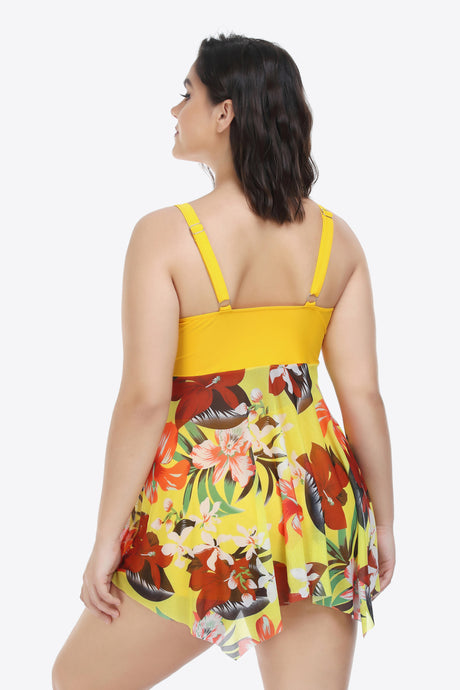 Plus Size Floral Two-Tone Asymmetrical Hem Two-Piece Swimsuit king-general-store-5710.myshopify.com