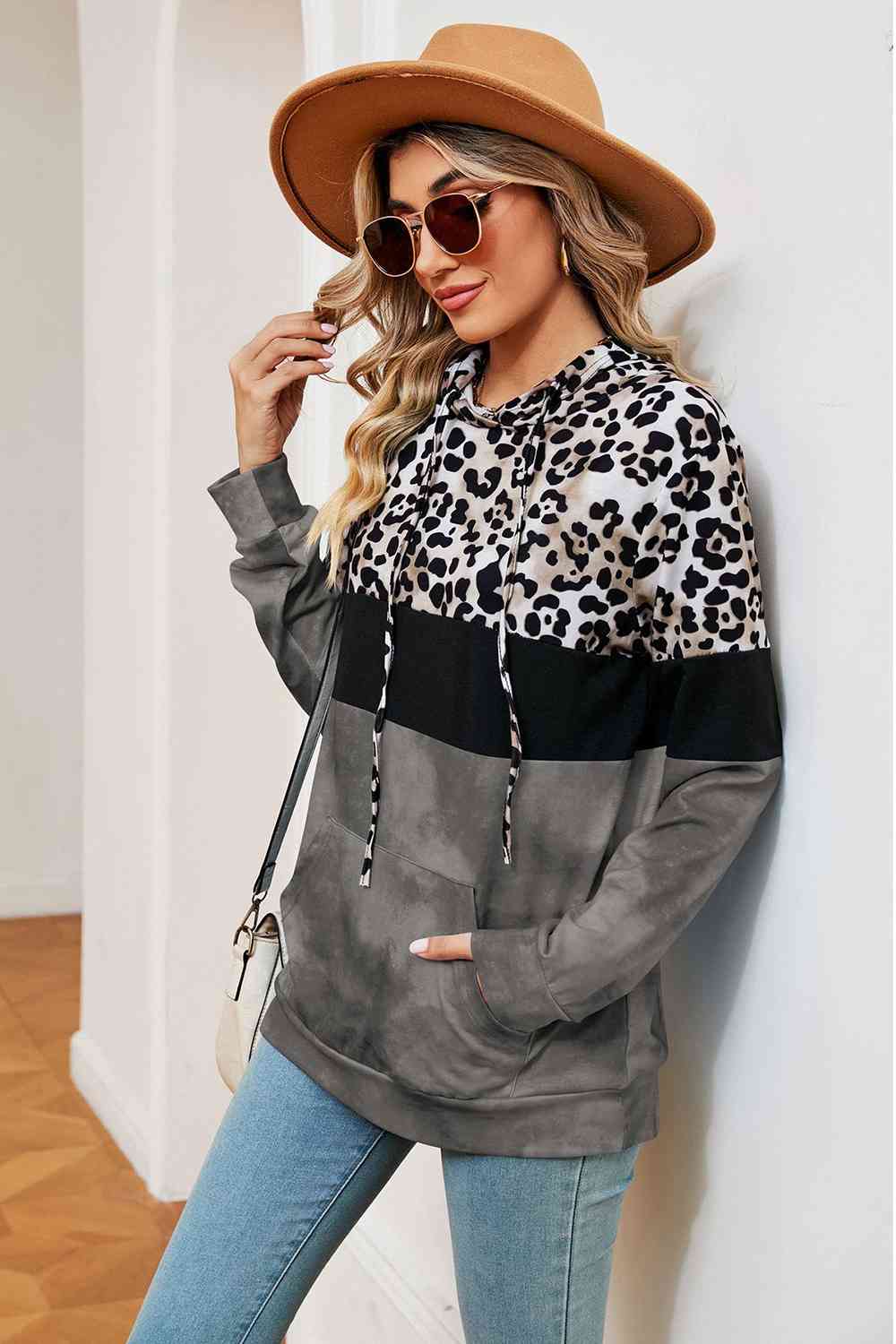 Leopard Drawstring Hoodie with Pocket king-general-store-5710.myshopify.com