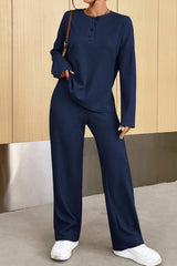 Ribbed Half Button Top and Pants Set king-general-store-5710.myshopify.com
