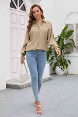 High-Low Collared Neck Lantern Sleeve Shirt king-general-store-5710.myshopify.com